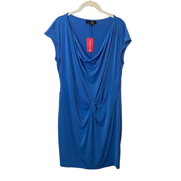 New Suzanne Betro Royal Blue Ruched draped neck dress Sz 2X‎ - Picture 1 of 8